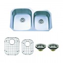 Kingston Brass KZGKUD3221P Gourmetier Undermount Double Bowl Kitchen Sink Combo w/ Strainer & Grid