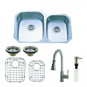 Kingston Brass KZGKUD3221PF Gourmetier Undermount Double Bowl Kitchen Sink & Faucet Combo w/ Strainer, Grid & Soap Dispenser