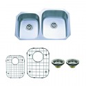 Kingston Brass KZGKUD3221RH Gourmetier Undermount Double Bowl Kitchen Sink Combo w/ Strainer & Grid