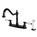 Kingston Brass KB1755WLL 8" Centerset Kitchen Faucet with Plastic Sprayer, ORB