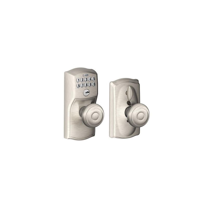 Schlage Fe595v-Cam-Acc Camelot Keypad Entry with Flex-Lock Door Lever Set with A Satin Nickel