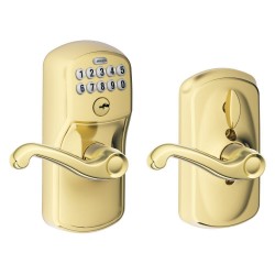 Schlage FE595 Plymouth Keypad Entry Lock with Flair Lever in Lifetime Brass