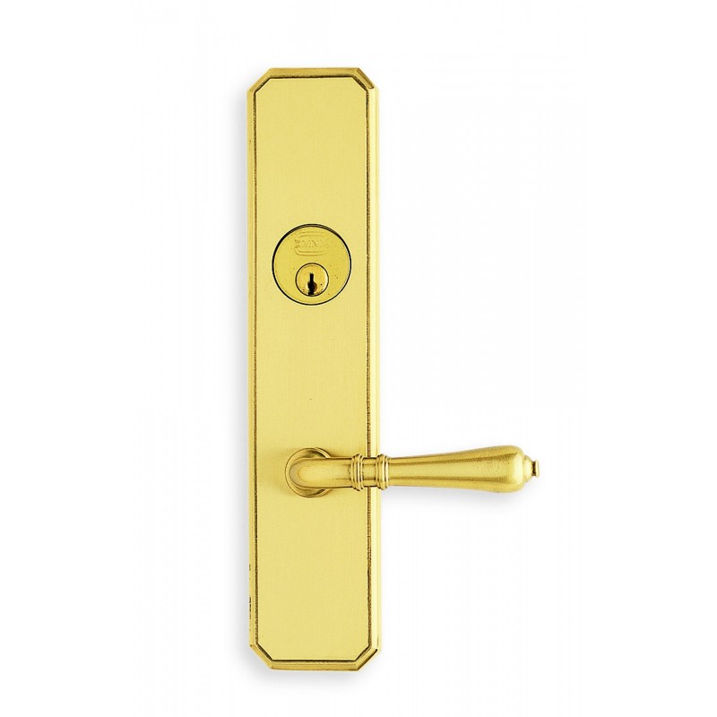 Omnia 11752 Exterior Traditional Mortise Entrance Lever Lockset with Plate - Solid Brass