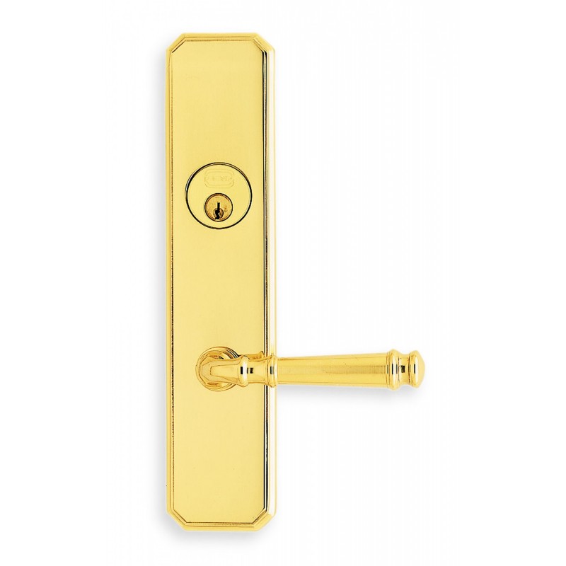 Omnia 11904 Exterior Traditional Mortise Entrance Lever Lockset with Plate - Solid Brass