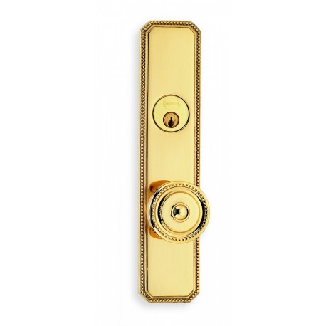 Omnia 25430 Exterior Traditional Mortise Beaded Entrance Knob Lockset with Plates - Solid Brass