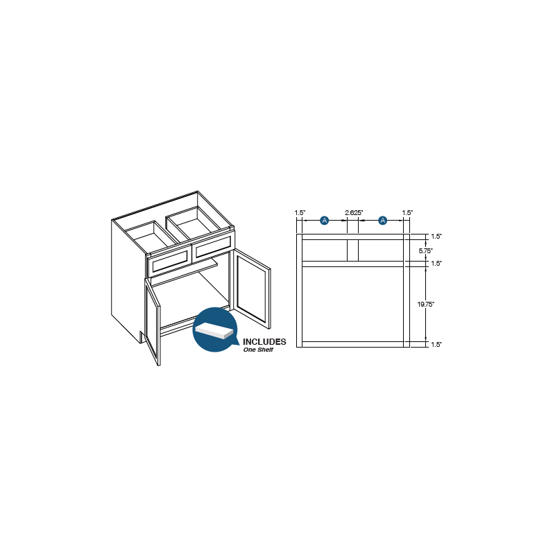 KCD Shaker Double Door Standard Base Cabinet