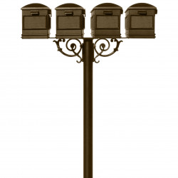QualArc HPWS4 Hanford Quad Post System with Lewiston Mailboxes, Scroll Support and Bronze Finish