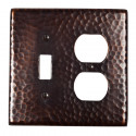 Copper Factory CF126 Solid Hammered Copper Single Switch and Duplex Receptacle Combination Plate 4 7/8" x 4 7/8"