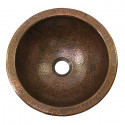 Copper Factory CF146 Solid Hand Hammered Copper Small Round Undermount Lavatory Sink 12 Diameter x 5 H, Drain Size 1 5/8"