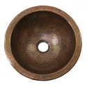 Copper Factory CF147 Solid Hand Hammered Copper Small Round Self Rimming Lavatory Sink 12 Diameter x 5 H, Drain Size 1 5/8"