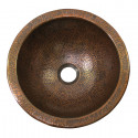 Copper Factory CF148 Solid Hand Hammered Copper Medium Round Undermount Lavatory Sink 15 Diameter x 7 H, Drain Size 1 5/8"