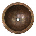 Copper Factory CF149 Solid Hand Hammered Copper Medium Round Self Rimming Lavatory Sink 15 Diameter x 7 H, Drain Size 1 5/8"