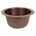 Copper Factory CF158 Solid Hand Hammered Copper Large Round Bar / Prep Sink 16 Diameter x 8H, Drain Size: 3 1/2"