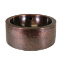 Copper Factory CF160 Solid Hand Hammered Copper Round Vessel Sink w/ Apron 15 Diameter x 6 1/4 H, Drain Size 1 5/8"