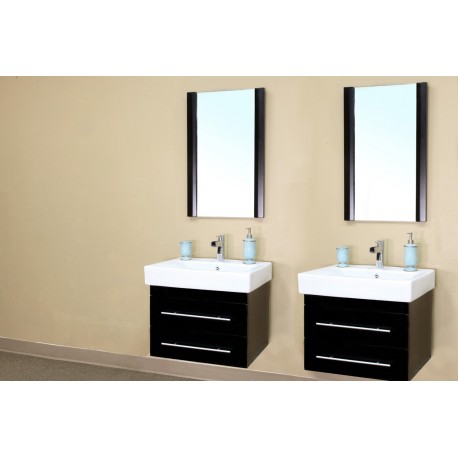 Bellaterra 203102 48.5 In Double Wall Mount Style Sink Vanity-Wood-Black  - 48.5x18.9x20"