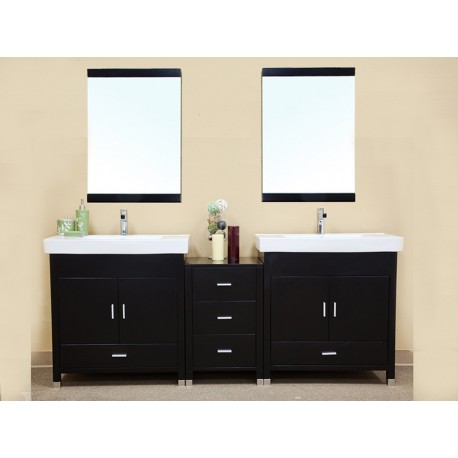 Bellaterra 203107 80.7 In Double Sink Vanity-Wood-Black  - 80.7x18.9x33.5"