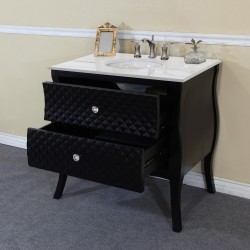 Bellaterra 203057B 35.4 In Single Sink Vanity-Wood-Black-White Marble Top With Oval Sink - 35.4x22x36"