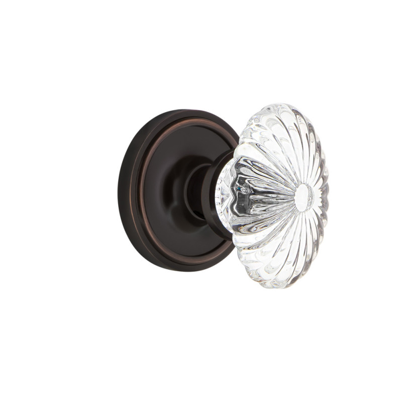 Nostalgic Warehouse CLAOFC Classic Rosette w/ Oval Fluted Crystal Glass Door Knob