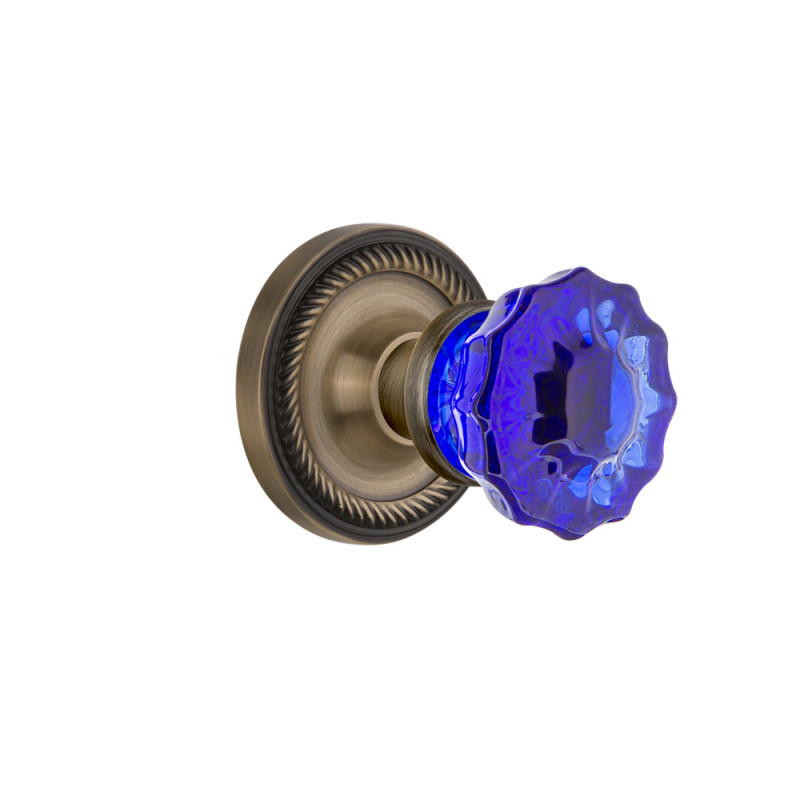 Nostalgic Warehouse ROPCRC Rope Rosette w/ Crystal Cobalt Glass Door Knob