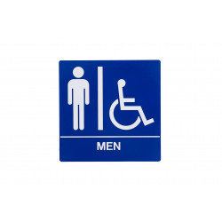 Trimco 527 ADA Restroom Sign-Men/HC-Braille White on Blue ONLY - 8" x 8" 1/32" Raised Letters & Pictogram