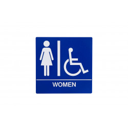Trimco 528 ADA Restroom Sign-Women/HC- Braille White on Blue ONLY- 8" x 8" 1/32" Raised Letters & Pictogram