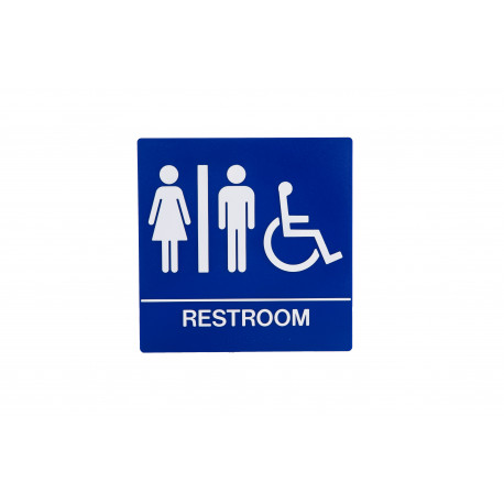 Trimco 529 ADA Restroom Sign-Unisex/HC-Braille White on Blue ONLY - 8" x 8" 1/32" Raised Letters & Pictogram