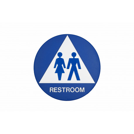 Trimco 752 Title 24 Restroom Sign - Unisex 12" Triangle - 12" dia. Circle White on Blue Only