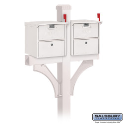 Salsbury 4325WH-7200 Two (2) Roadside Mailboxes - w/ 2-Sided Deluxe Post For (2) Mailboxes - White
