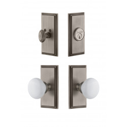 Grandeur Carre Plate w/ Hyde Park Porcelain Knob & Matching Deadbolt