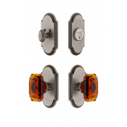 Grandeur Arc Plate w/ Amber Baguette Crystal Knob & Matching Deadbolt