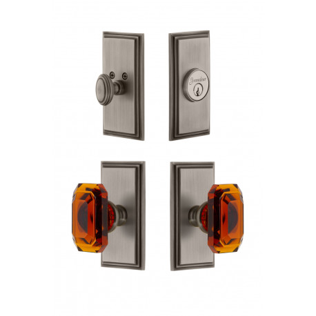Grandeur Carre Plate w/ Amber Baguette Crystal Knob & Matching Deadbolt