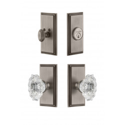 Grandeur Carre Plate w/ Biarritz Crystal Knob & Matching Deadbolt