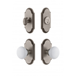 Grandeur Arc Plate w/ Hyde Park Porcelain Knob & Matching Deadbolt