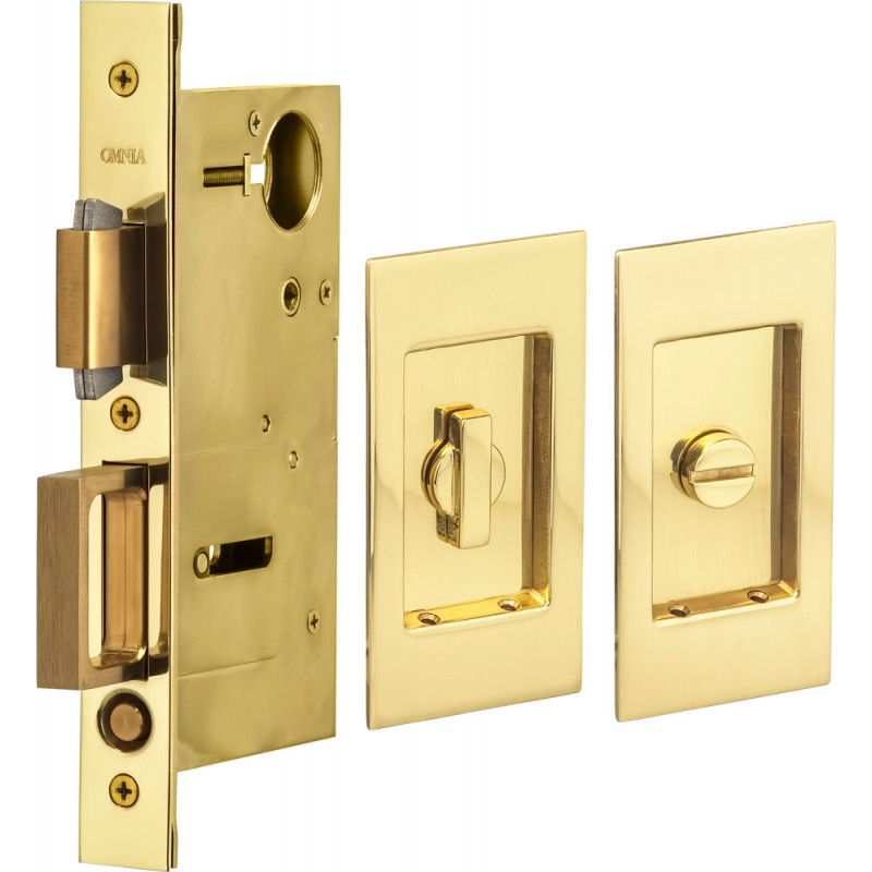 Omnia 7036 Series Pocket Door Lock w/ Modern Rectangular Trim