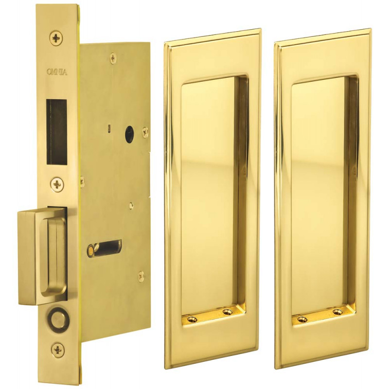 Omnia 7037 Series Pocket Door Lock w/ Modern Rectangular Trim