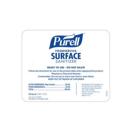GOJO PURELL LBL-4341-6CTSHEET Foodservice Surface Sanitizer Bottle Label