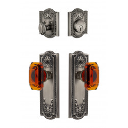 Grandeur Parthenon Plate w/ Amber Baguette Crystal Knob & Matching Deadbolt