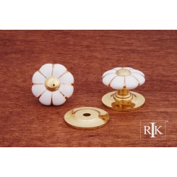 RKI CK 322 Flowery Porcelain Knob with Tip & Lines, White & Polished Brass