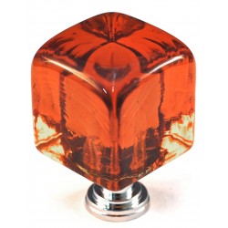 Cal Crystal ARTX CLA Art X Amber Cube Glass Knob w/ Solid Brass Base, 1-1/4" x 1-1/4"