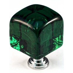 Cal Crystal ARTX CLG Art X Green Cube Glass Knob w/ Solid Brass Base, 1-1/4" x 1-1/4"