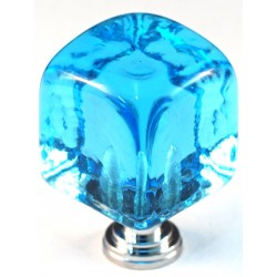 Cal Crystal ARTX CLM Art X Marine Blue Cube Glass Knob w/ Solid Brass Base, 1-1/4" x 1-1/4"