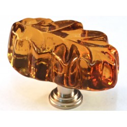 Cal Crystal ARTX L2A Art X Oak Leaf Amber Glass Knob w/ Solid Brass Base, 1-1/4" x 2"