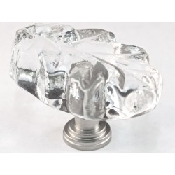 Cal Crystal ARTX L2C Art X Oak Leaf Clear Glass Knob w/ Solid Brass Base, 1-1/4" x 2"