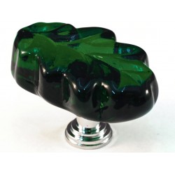 Cal Crystal ARTX L2G Art X Oak Leaf Green Glass Knob w/ Solid Brass Base, 1-1/4" x 2"