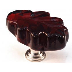 Cal Crystal ARTX L2R Art X Oak Leaf Red Glass Knob w/ Solid Brass Base, 1-1/4" x 2"