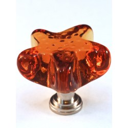 Cal Crystal ARTX S4A Art X Starfish Amber Glass Knob w/ Solid Brass Base, 1-3/4" x 1-3/4"