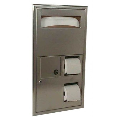 Bobrick B-3574 3574 ClassicSeries Recessed Partition-Mounted Seat-Cover Dispenser, Sanitary Napkin Disposal and Toilet Tissue Dispens