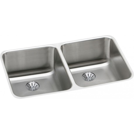 Elkay ELUH311810PD Gourmet (Lustertone) Stainless Steel Double Bowl Undermount Sink Kit