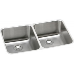 Elkay ELUH3118DBG Gourmet (Lustertone) Stainless Steel Double Bowl Undermount Sink Kit