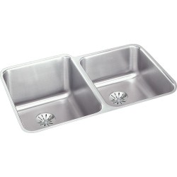 Elkay ELUH3120RPD Gourmet (Lustertone) Stainless Steel Double Bowl Undermount Sink Kit